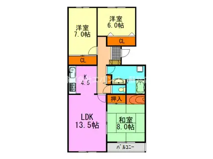青葉の森公園通3号棟(3LDK/3階)の間取り写真