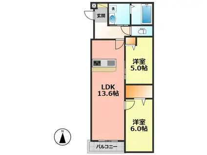 MOCXION MEIJO(2LDK/1階)の間取り写真