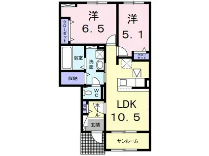 シュシュメゾンぴあのアンジュA(2LDK/1階)の間取り写真
