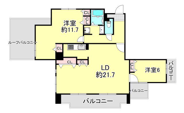 ハイツ住吉川公園(2LDK/6階)の間取り写真