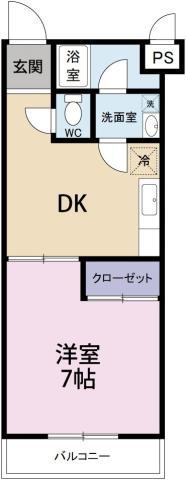 メゾン城西(1DK/4階)の間取り写真