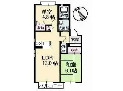 サンライフ東塚A棟(2LDK/2階)の間取り写真