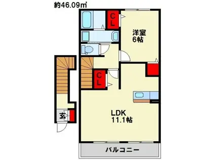 コルソ・ソーレ(1LDK/2階)の間取り写真