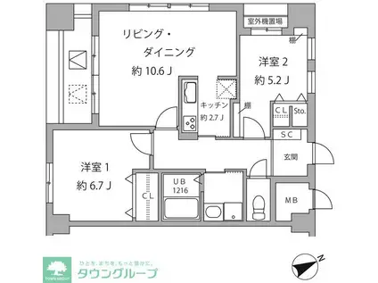 SUN SPRING TOWER(2LDK/7階)の間取り写真