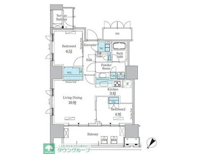 HARUMI FLAG PORT VILLAGE A棟(2LDK/16階)の間取り写真