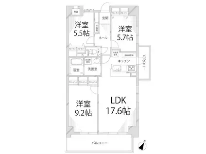 キャッスルコート飾磨弐番館(3LDK/4階)の間取り写真