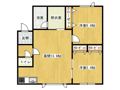 ランドスケープB(2LDK/2階)の間取り写真