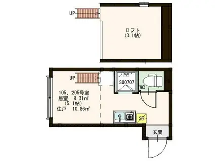 ブログレッソ中野(ワンルーム/1階)の間取り写真