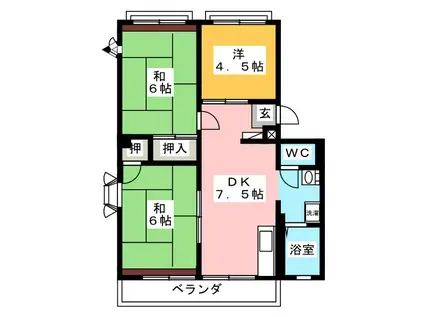 ウィンディアUI(3DK/3階)の間取り写真