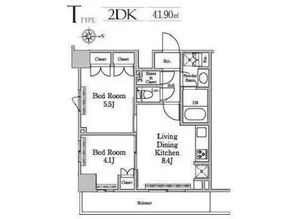 レジディア南品川II(2DK/8階)の間取り写真