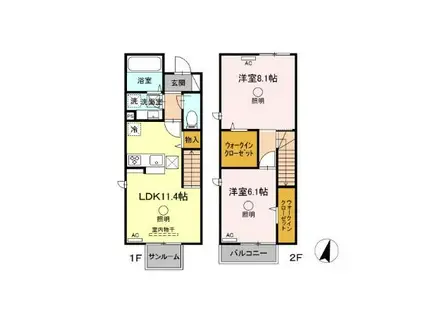 トリシア小山(2LDK/1階)の間取り写真