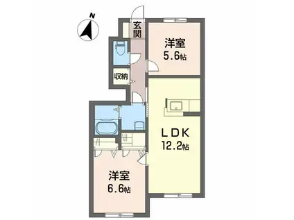 ベルセ東若宮 B棟(2LDK/1階)の間取り写真