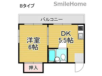 朋栄マンション(1DK/5階)の間取り写真