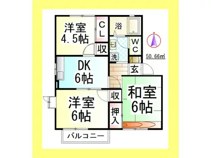 JHハイツシンフォニーI(3DK/2階)の間取り写真