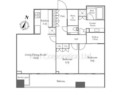 ブランズ ザ・ハウス一番町(2LDK/2階)の間取り写真