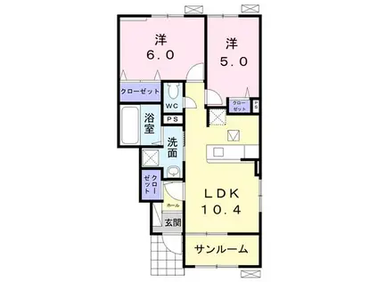 エル・ルークス II(2LDK/1階)の間取り写真