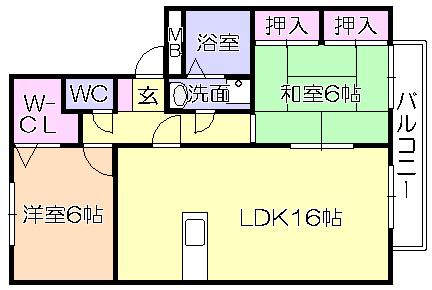 バティール西小森野 A棟(2LDK/3階)の間取り写真