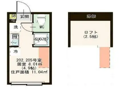 WOOD GARDEN(ワンルーム/2階)の間取り写真