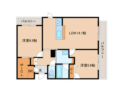 サニーサイドリュクス(2LDK/2階)の間取り写真