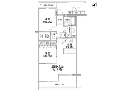 ホーフ横浜旭ヶ丘(2LDK/2階)の間取り写真