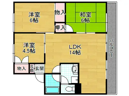 グリーンバレー B棟(3LDK/2階)の間取り写真