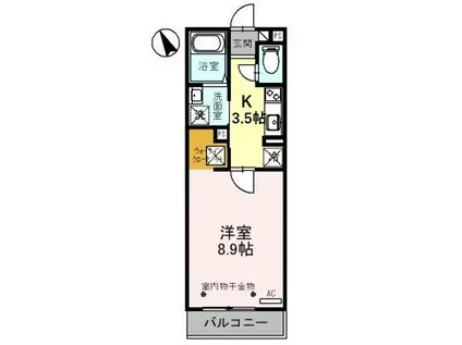 ハイエストヒル B棟(1K/1階)の間取り写真