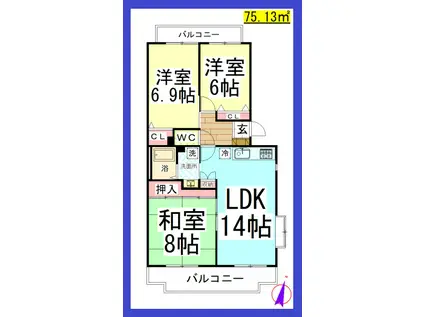 TDグランメール湘南台(3LDK/2階)の間取り写真