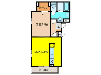 パインオークA棟(1LDK/2階)の間取り写真