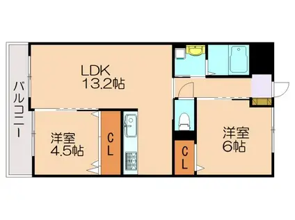 ワンズビル空港東II(2LDK/4階)の間取り写真