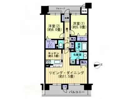 ジェイシティ中新町(2LDK/8階)の間取り写真