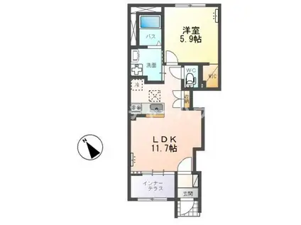 プリマヴェリーナB棟(1LDK/1階)の間取り写真