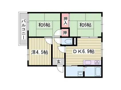 JAハイツ白浜 B棟(3DK/2階)の間取り写真