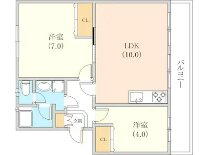 新多聞第2101号棟(2LDK/4階)の間取り写真