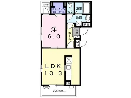 ゾンネンブルーメ エム(1LDK/3階)の間取り写真