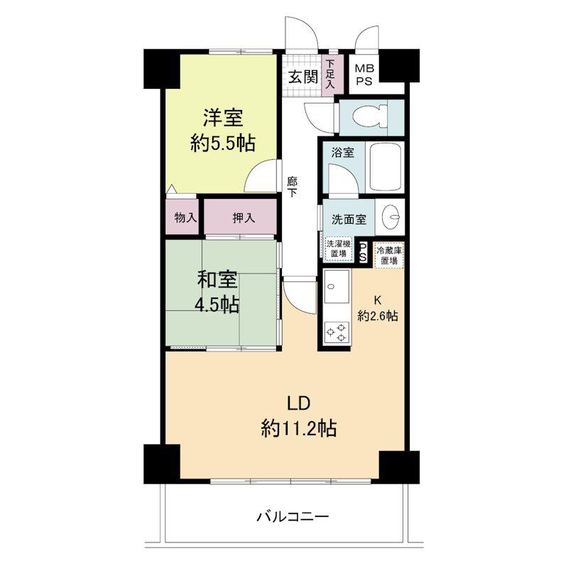 ロイヤル神戸池田広町(2LDK/5階)の間取り写真