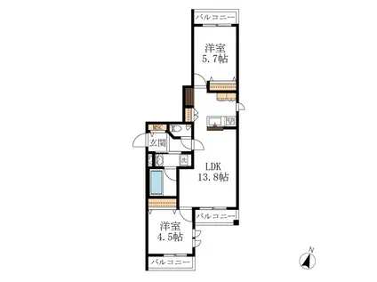 トライアド大崎(2LDK/2階)の間取り写真