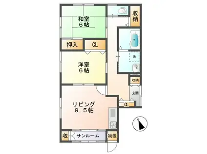 キャプテンハイツ・丘(2DK/1階)の間取り写真