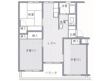 岩園サニーハイツA棟(3LDK/1階)の間取り写真