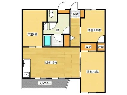 コーポリバーサイドマンション(3LDK/2階)の間取り写真