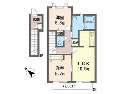 メゾン・シャトレール(2LDK/2階)の間取り写真