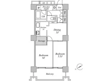 六本木ビュータワー(2DK/9階)の間取り写真
