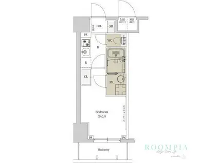 エスタート品川戸越II(1K/8階)の間取り写真