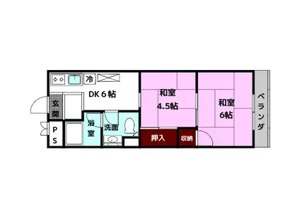 ハイツ東生駒(2K/3階)の間取り写真