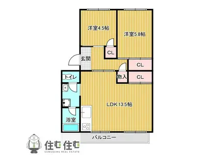 第二平野ハイツ(2LDK/2階)の間取り写真