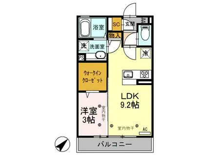 レジデンスキントウROOTS(1LDK/2階)の間取り写真