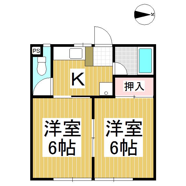 コーポ上田原(2K/2階)の間取り写真