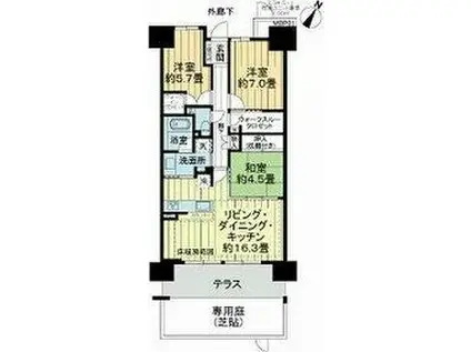 ミリカ・ヒルズI街区D棟(3LDK/1階)の間取り写真