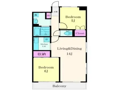 御殿山ハイツ(2LDK/4階)の間取り写真