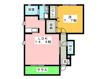 ラフィーネ A棟(1LDK/1階)の間取り写真