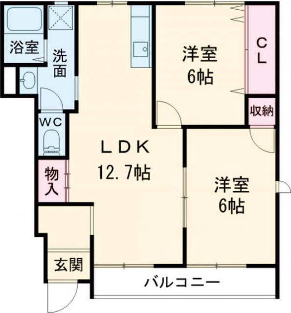 ミラノヴィレッジB(2LDK/1階)の間取り写真